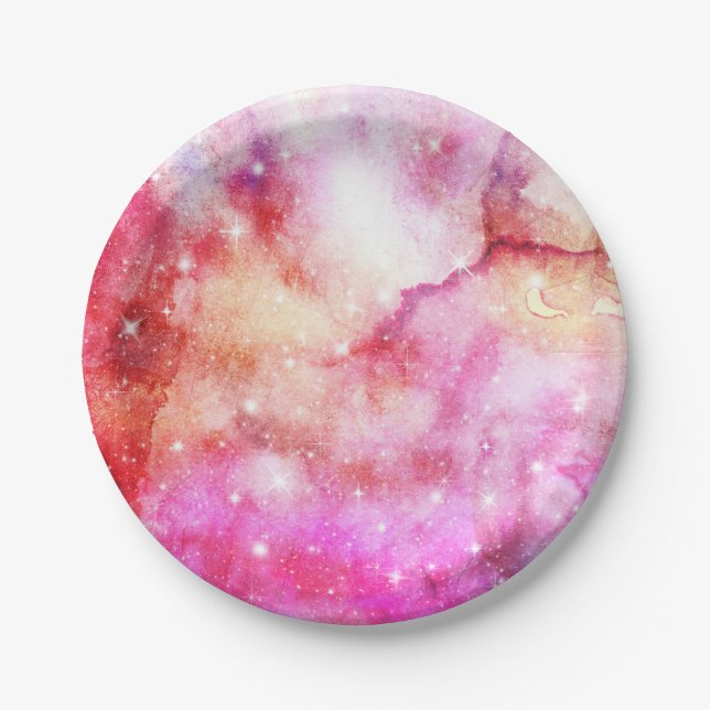 Pink And Red Galaxy Pattern Paper Plates (Front)