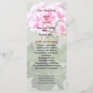 Pink and Red Geranium Wedding Program