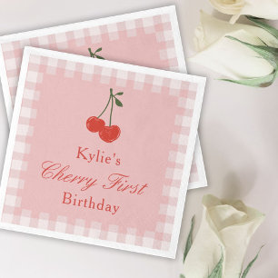 Pink and Red Girl's Cherry First Birthday Napkins