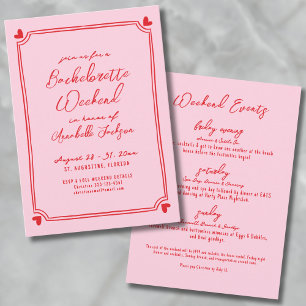 Pink And Red Girls Weekend Itinerary Bachelorette Invitation
