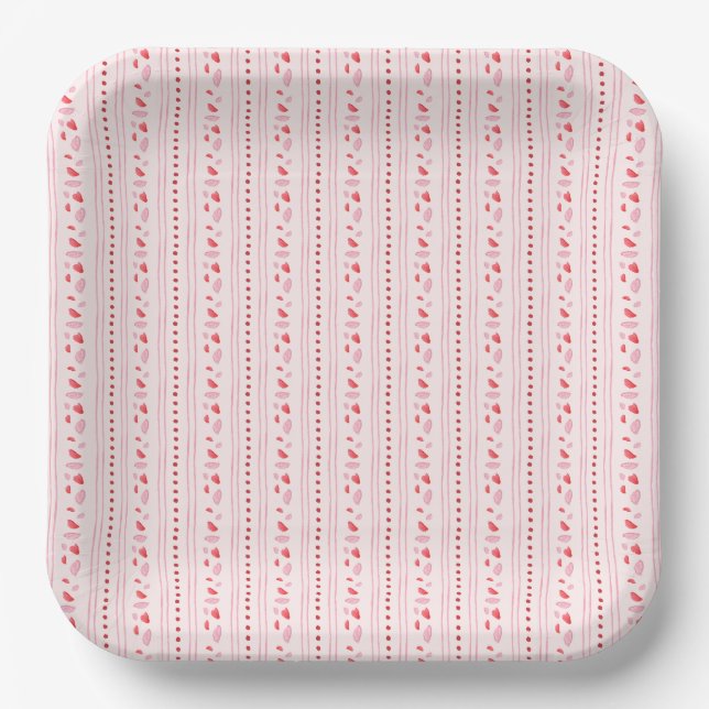 Pink and Red Girly Valentine's Party Paper Plates (Front)