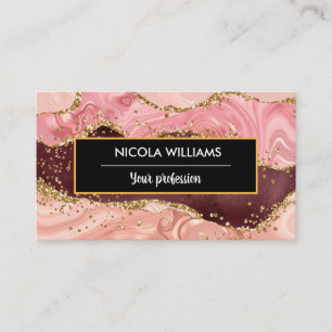 Pink and Red Glitter Marble Agate Business Card
