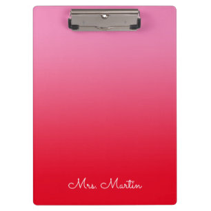 Pink and Red Gradient Personalized Teacher Clipboard