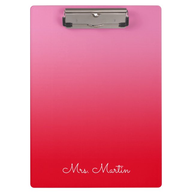 Pink and Red Gradient Personalized Teacher Clipboard (Front)