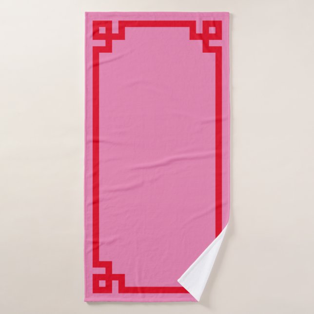 Pink and Red Greek Key Border Bath Towel (Bath Towel)