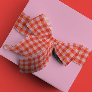 Pink and Red Hand-Drawn Buffalo Check Plaid Grosgrain Ribbon