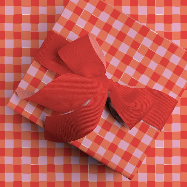 Pink and Red Hand-Drawn Buffalo Check Plaid Wrapping Paper (Pink and Red Hand-Drawn Buffalo Check Plaid Wrapping Paper)