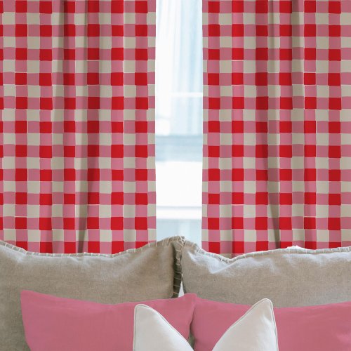 Pink and Red Hand_Drawn Checkered Plaid  Sheer Curtains