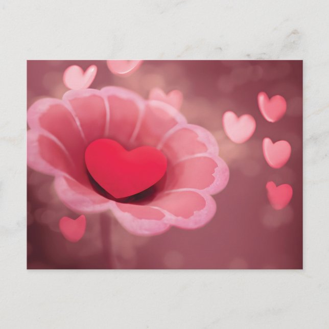 Pink and Red Handmade Paper Heart Flower Postcard (Front)