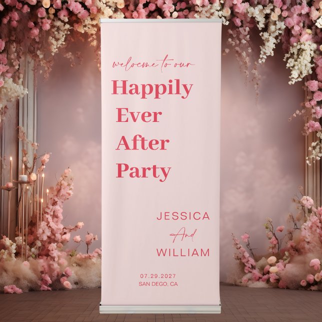 Pink And Red Happily Ever After Party Welcome Sign (Creator Uploaded)