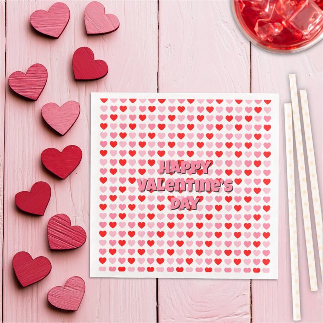 Pink and Red Happy Valentine’s Day Heart Pattern Paper Dinner Napkins (Creator Uploaded)