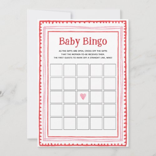 Pink and Red Heart Baby Bingo Game Cards