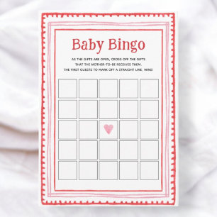 Pink and Red Heart Baby Bingo Game Cards