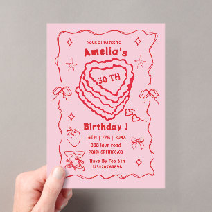 Pink and Red Heart Cake Birthday Any age Acrylic Invitations