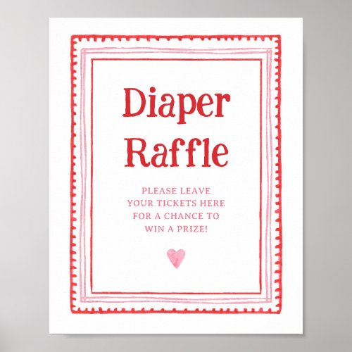 Pink and Red Heart Diaper Raffle Sign