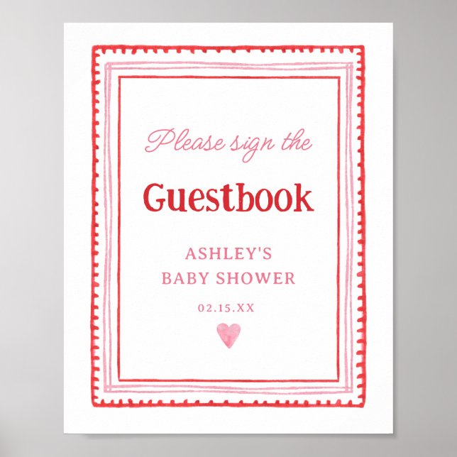 Pink and Red Heart Guestbook Sign (Front)
