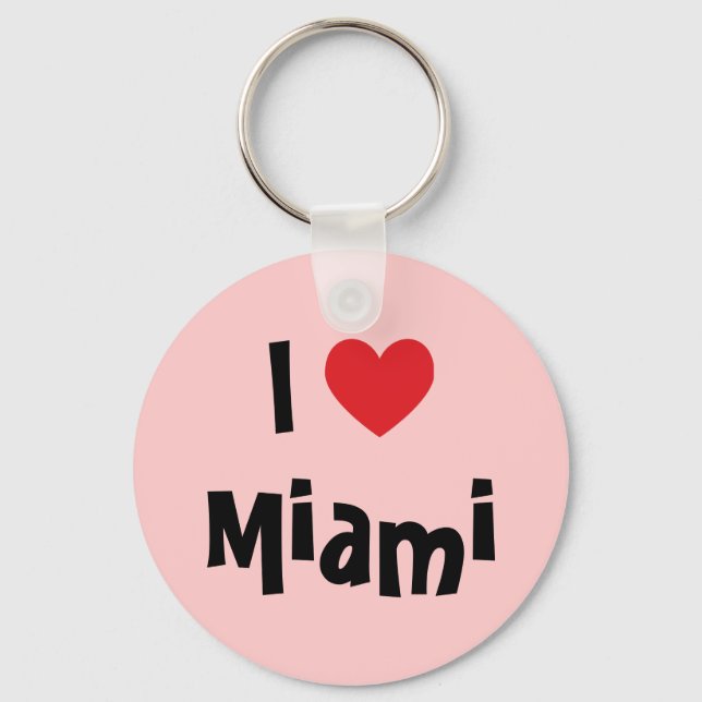 Pink and Red Heart I Love Miami Keychain (Front)