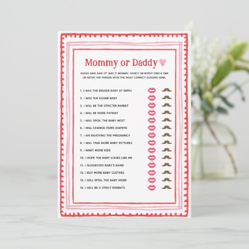 Pink and Red Heart Mommy Or Daddy Game Invitation