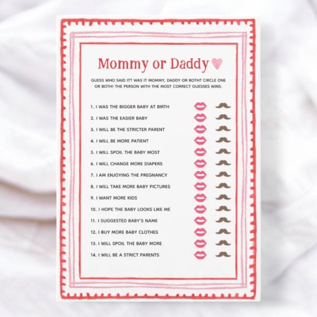 Pink and Red Heart Mommy Or Daddy Game Invitation (Creator Uploaded)