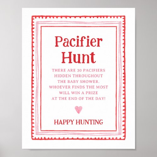 Pink and Red Heart Pacifier Hunt Game Sign