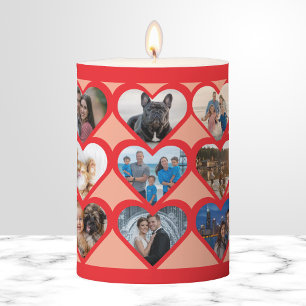 Pink and Red Heart Photo Collage 15 Picture Pillar Candle