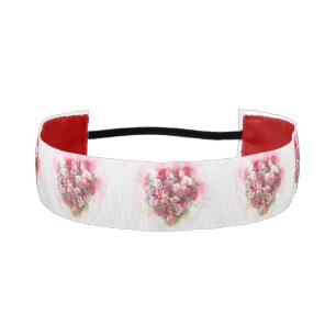 Pink and Red Heart Roses Bouquet Athletic Headband