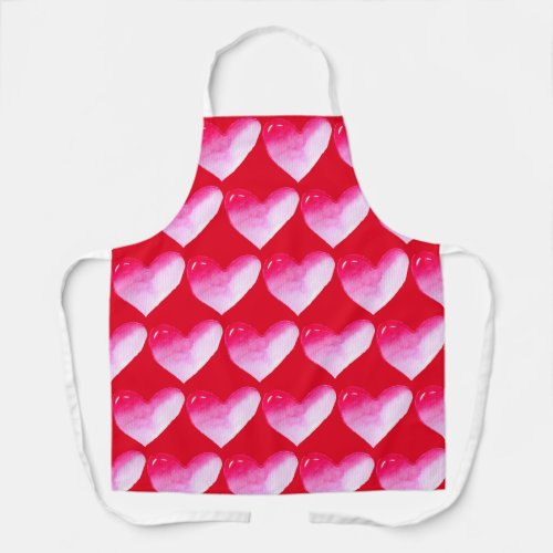 Pink and red heart watercolor pop art valentine apron