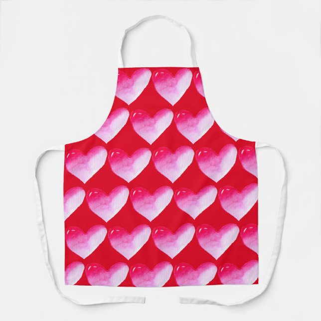 Pink and red heart watercolor pop art valentine apron (Front)