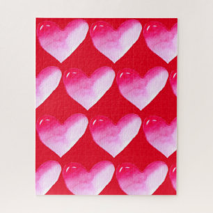 Pink and red heart watercolor pop art valentine jigsaw puzzle