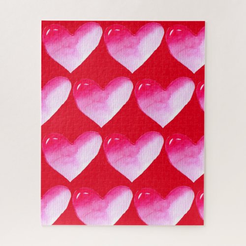 Pink and red heart watercolor pop art valentine jigsaw puzzle