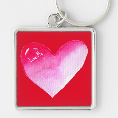 Pink and red heart watercolor pop art valentine keychain