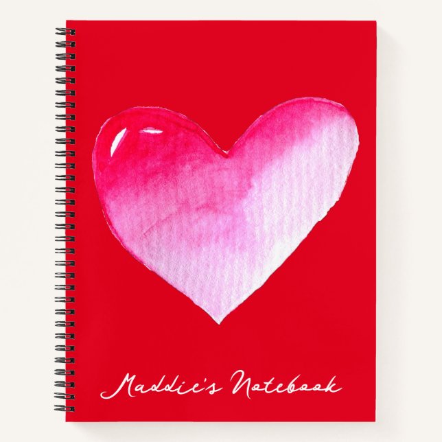 Pink and red heart watercolor pop art valentine notebook (Front)