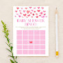 Pink and Red Hearts Bingo Baby Shower Game Stationery