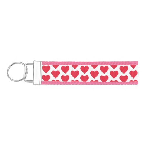 Pink And Red Hearts Cute Wristlet Lanyard Wrist Keychain