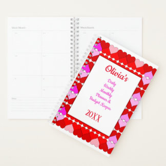 Pink and Red Hearts Daily Budget Planner