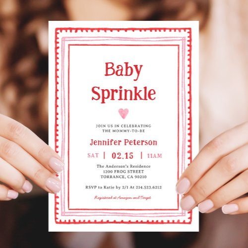 Pink and Red Hearts Girl Baby Sprinkle Invitation