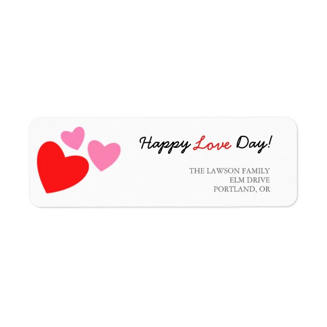 Pink and red hearts Happy Love Day Label (Front)