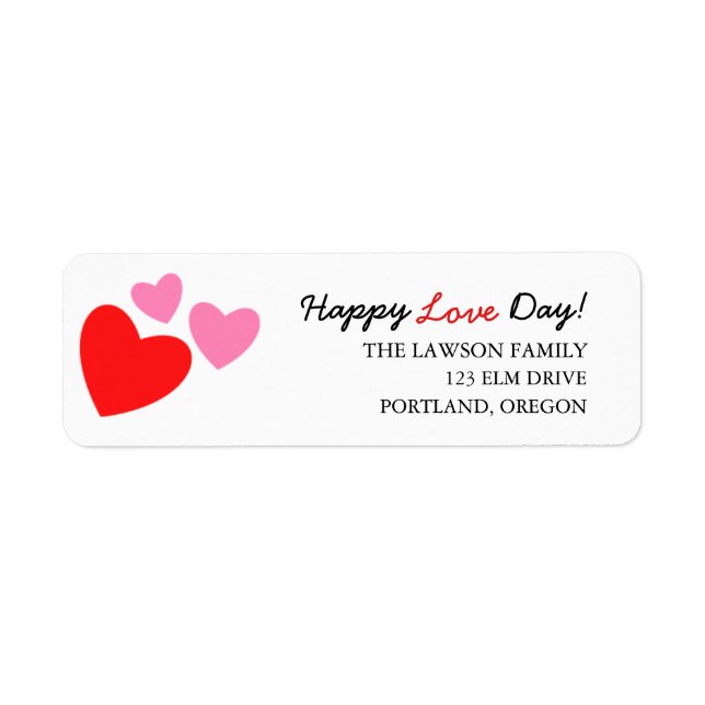 Pink and Red hearts Happy Love Day Valentine Label (Front)