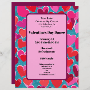 Pink and Red Hearts on Blue Valentine Dance Letterhead