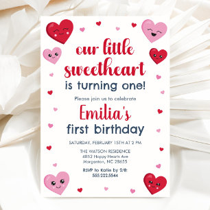 Pink and Red Hearts Our Little Sweetheart Birthday Invitation