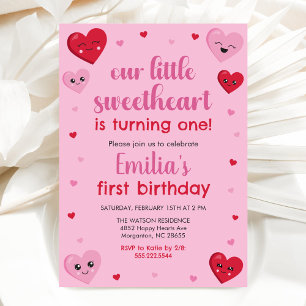 Pink and Red Hearts Our Little Sweetheart Birthday Invitation