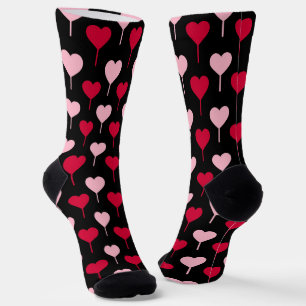 Pink and Red Hearts Pattern Black Socks