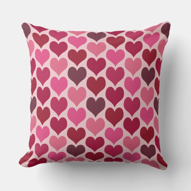 Pink and Red Hearts Pattern Throw Pillow (Front)