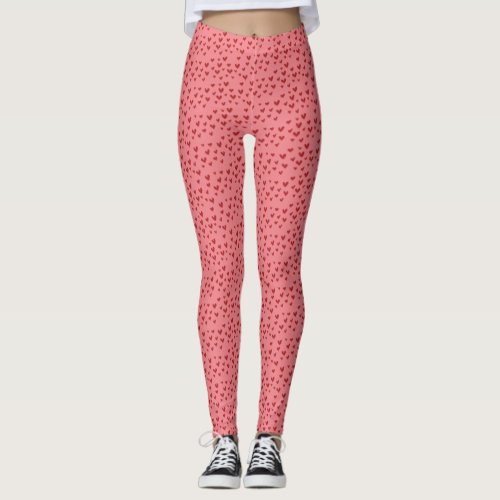 Pink and Red Hearts Pattern Valentine Day Leggings