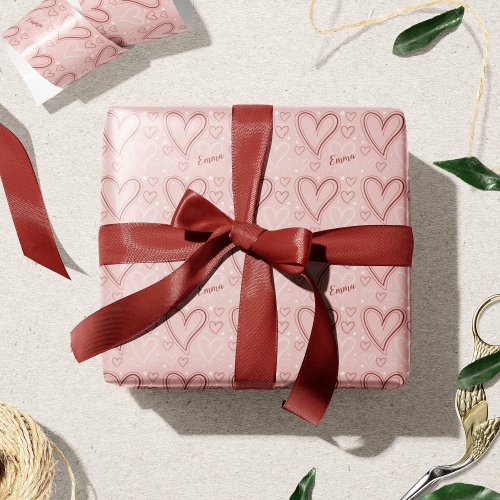 Pink and Red Hearts Pattern Valentines Day Wrapping Paper