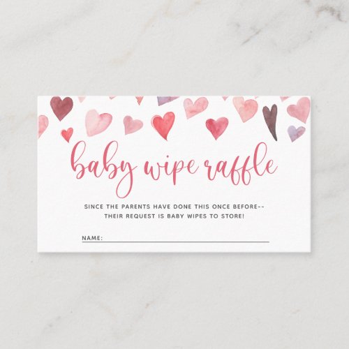 Pink and Red Hearts Valentines Baby Wipe Raffle Place Card