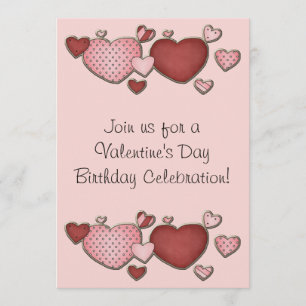 Pink and Red Hearts Valentine's Day Birthday Party Invitation