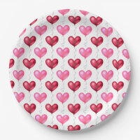 Pink and Red Hearts Valentine's Day Love Paper Plates