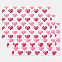Pink and Red Hearts Valentine's Day Wedding Wrapping Paper Sheets