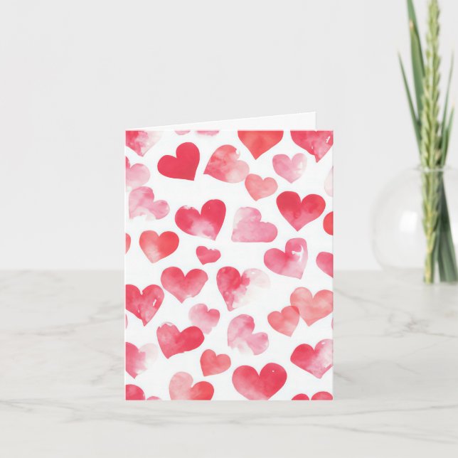 Pink and Red Hearts Valentine's Greeting Card (Front)